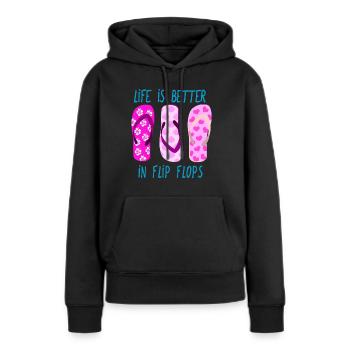 Life is better in Flip Flops - Frauen Premium Bio Hoodie - Schwarz - Vorne - Julia (174cm)