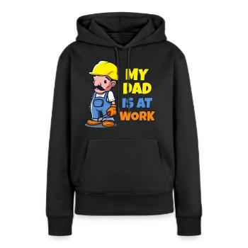 Mon père est au travail - Sweat à capuche Premium bio Femme - noir - Devant - Julia (174cm)