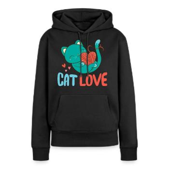 Chat chat amour tricot coeur - Sweat à capuche Premium bio Femme - noir - Devant - Julia (174cm)