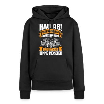 Trucker LKW Fahrer Fernfahrer Brummi Geschenk - Frauen Premium Bio Hoodie - Schwarz - Vorne - Julia (174cm)