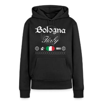 Souvenir de voyage streetwear de Bologne, Italie - Sweat à capuche Premium bio Femme - noir - Devant - Julia (174cm)