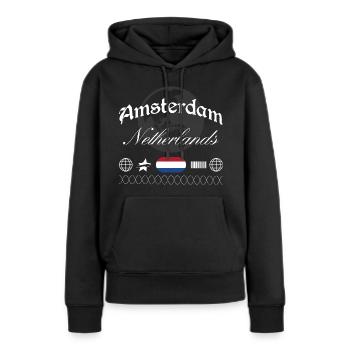 Souvenir de voyage streetwear Amsterdam Pays-Bas - Sweat à capuche Premium bio Femme - noir - Devant - Julia (174cm)