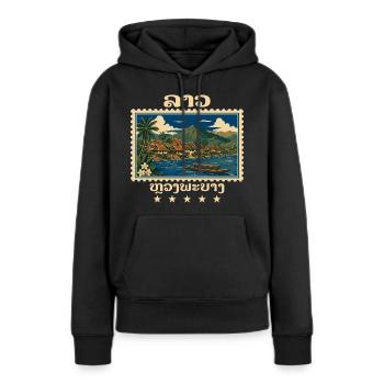 Laos Luang Prabang Marque de voyage vintage - Sweat à capuche Premium bio Femme - noir - Devant - Julia (174cm)