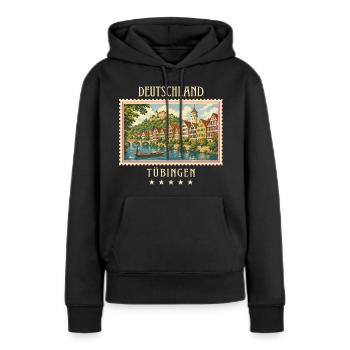 Deutschland Tübingen Vintage Reisemarke - Frauen Premium Bio Hoodie - Schwarz - Vorne - Julia (174cm)