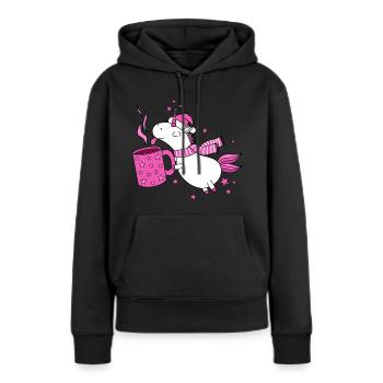 Vin chaud de la licorne Vin chaud Noël Drôle - Sweat à capuche Premium bio Femme - noir - Devant - Julia (174cm)