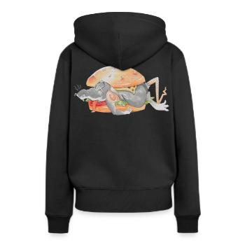 Ratfoodz' I can haz Ratzburger (Backprint) @ Ratz - Frauen Premium Bio Hoodie - Schwarz - Hinten - Julia (174cm)