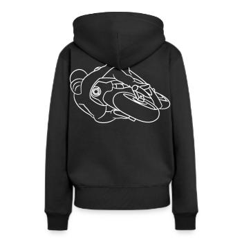 Rennmotorrad in Schräglage - von hinten, hell - Frauen Premium Bio Hoodie - Schwarz - Hinten - Julia (174cm)