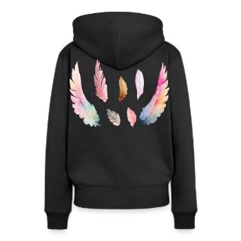 Plumages Colorés d'Aquarelle - Sweat à capuche Premium bio Femme - noir - Dos - Julia (174cm)