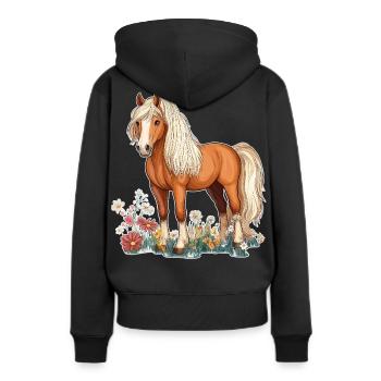 Pferd auf Wiese - Frauen Premium Bio Hoodie - Schwarz - Hinten - Julia (174cm)