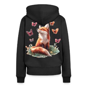 Fuchs mit Schmetterlingen - Frauen Premium Bio Hoodie - Schwarz - Hinten - Julia (174cm)