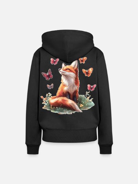 Fuchs mit Schmetterlingen - Frauen Premium Bio Hoodie - Schwarz
