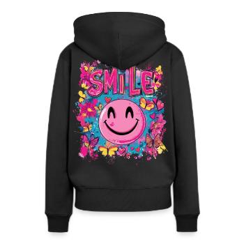 Smile the full day - herz schmetterling - Frauen Premium Bio Hoodie - Schwarz - Hinten - Julia (174cm)