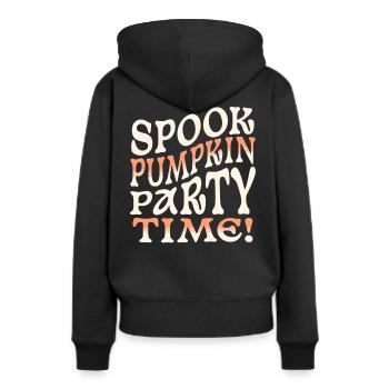 Gruselige Kürbis-Partyzeit - Frauen Premium Bio Hoodie - Schwarz - Hinten - Julia (174cm)