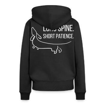 Kurzbeinig. Dickköpfig. Dackel. - Frauen Premium Bio Hoodie - Schwarz - Hinten - Julia (174cm)