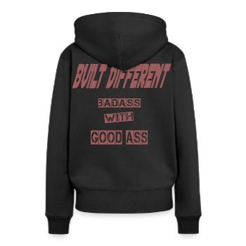 Sweat à capuche différent construit - Déclaration audacieuse sur le streetwear - Sweat à capuche Premium bio Femme - noir - Dos - Julia (174cm)