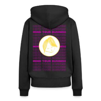 Kümmern Sie sich um Ihre eigenen Angelegenheiten – Minimales sarkastisches Design - Frauen Premium Bio Hoodie - Schwarz - Hinten - Julia (174cm)