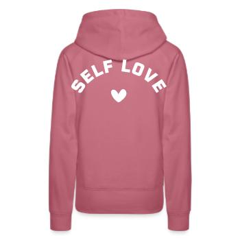 Selbstliebe mit Herz – SELF LOVE  - Frauen Premium Bio Hoodie - Malve - Hinten - Isabella (175cm)