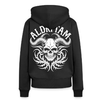 Gehörnter Schädel Inferno - Frauen Premium Bio Hoodie - Schwarz - Hinten - Julia (174cm)