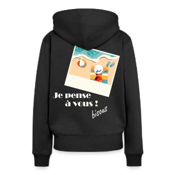 Je pense à vous sur la plage - Sweat à capuche Premium bio Femme - noir - Dos - Julia (174cm)