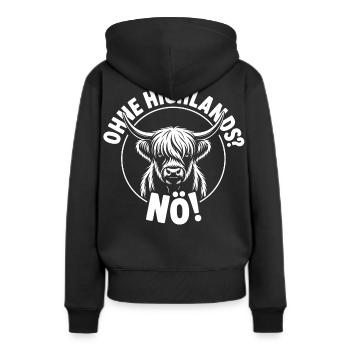 Pas sans les Highlands - Sweat à capuche Premium bio Femme - noir - Dos - Julia (174cm)