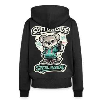 Douceur à l’extérieur, acier à l’intérieur – Koala Streetart - Sweat à capuche Premium bio Femme - noir - Dos - Julia (174cm)