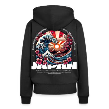 Vague de Sakura Beauty Épanouie du Japon - Sweat à capuche Premium bio Femme - noir - Dos - Julia (174cm)