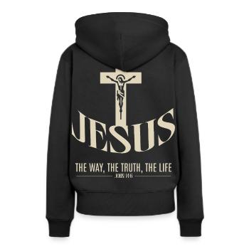 Jésus : La Voie, La Vérité, La Vie - Sweat à capuche Premium bio Femme - noir - Dos - Julia (174cm)