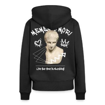 Memento Mori Streetwear - Frauen Premium Bio Hoodie - Schwarz - Hinten - Julia (174cm)
