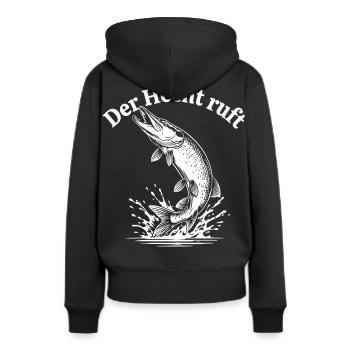 Der Hecht ruft – Spritzige Pike Illustration - Frauen Premium Bio Hoodie - Schwarz - Hinten - Julia (174cm)