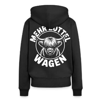 Mehr Zottel wagen - Highlands - Frauen Premium Bio Hoodie - Schwarz - Hinten - Julia (174cm)