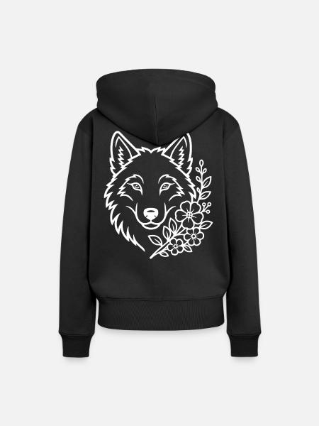Wolf with Flowers Elegant Nature Art - Women’s Premium Organic Hoodie - black