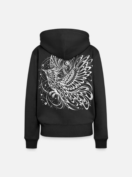 Mystischer Phönix Lineart – Kosmischer Vogel - Frauen Premium Bio Hoodie - Schwarz