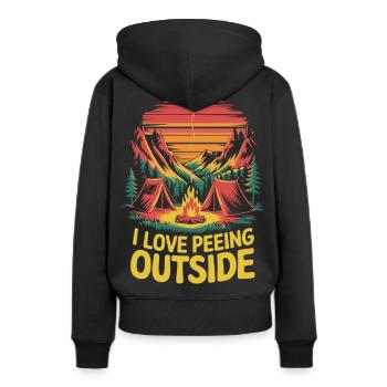 Camping Spruch - Ich liebe draußen zu pinkeln - Frauen Premium Bio Hoodie - Schwarz - Hinten - Julia (174cm)