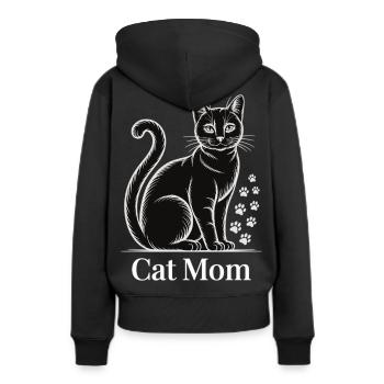 Für stolze Katzenmamas Pfotenliebe und Katzenblick - Frauen Premium Bio Hoodie - Schwarz - Hinten - Julia (174cm)