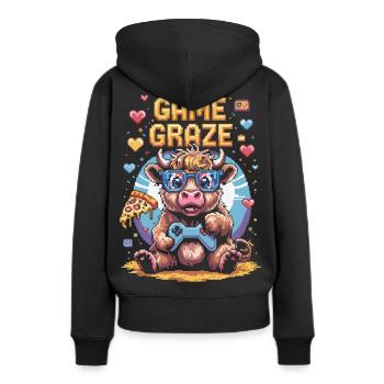Pixel Gamer Kuh Shirt - Frauen Premium Bio Hoodie - Schwarz - Hinten - Julia (174cm)