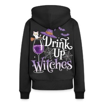 Drôle de sorcière avec du vin – Look de fête - Sweat à capuche Premium bio Femme - noir - Dos - Julia (174cm)