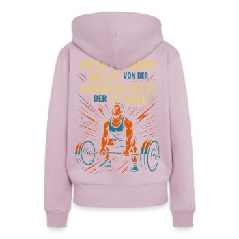 Bodybuilder Fitness Sport Chemise Dumbbell Studio - Sweat à capuche Premium bio Femme - rose poudré - Dos - Julia (174cm)