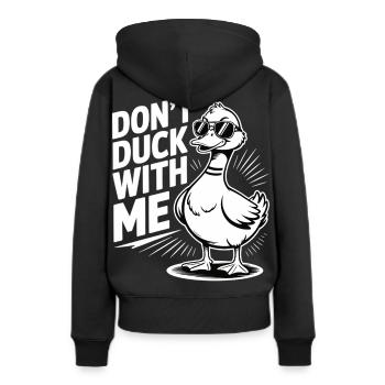 Freche Ente – Ne vous cachez pas avec moi - Sweat à capuche Premium bio Femme - noir - Dos - Julia (174cm)