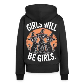 Girls Will Be Girls – Chemise Witch Cats - Sweat à capuche Premium bio Femme - noir - Dos - Julia (174cm)