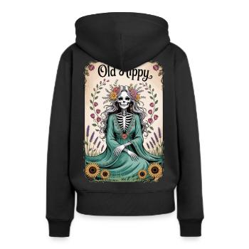 Old Hippy Skelett Blumen Tarot Shirt - Frauen Premium Bio Hoodie - Schwarz - Hinten - Julia (174cm)