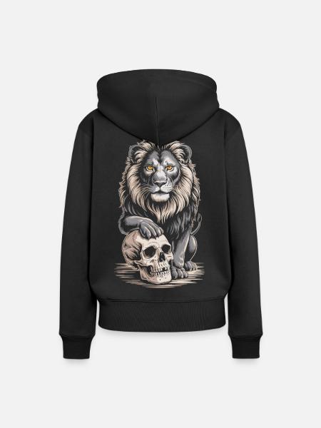 Löwe mit Totenschädel - Frauen Premium Bio Hoodie - Schwarz
