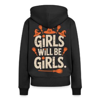 Sorcière disant fille sorcière chapeau balai Halloween - Sweat à capuche Premium bio Femme - noir - Dos - Julia (174cm)