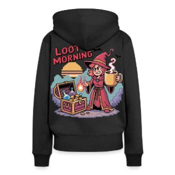 Kaffeetasse Zauberin Loot Morning Gamer Girl - Frauen Premium Bio Hoodie - Schwarz - Hinten - Julia (174cm)