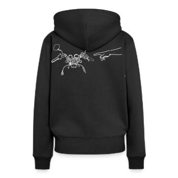 Motorradlenker Zeigefinger Gott - Frauen Premium Bio Hoodie - Schwarz - Hinten - Julia (174cm)
