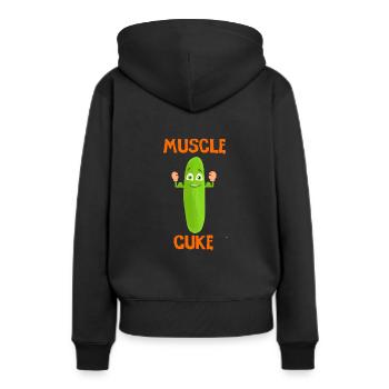 Muskelmann Gurke muscle cuke vegan und lustig - Frauen Premium Bio Hoodie - Schwarz - Hinten - Julia (174cm)