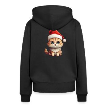 Weihnachtspfote: Niedliche Katze mit Mütze 2 - Frauen Premium Bio Hoodie - Schwarz - Hinten - Julia (174cm)