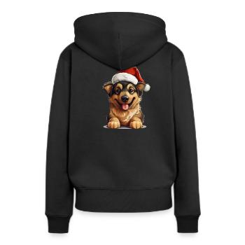 Weihnachtspfote: Niedlicher Hund mit Mütze - Frauen Premium Bio Hoodie - Schwarz - Hinten - Julia (174cm)