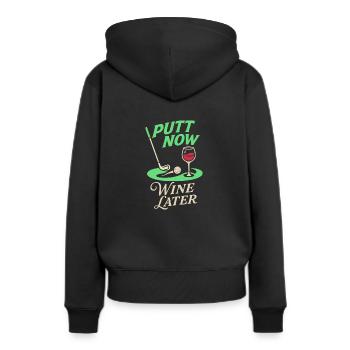 Putt jetzt Wein später - Frauen Premium Bio Hoodie - Schwarz - Hinten - Julia (174cm)
