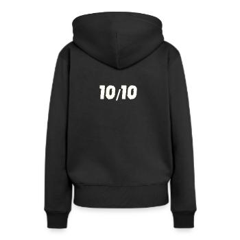10/10 dix sur dix 10 idée cadeau 10 sur 10 - Sweat à capuche Premium bio Femme - noir - Dos - Julia (174cm)