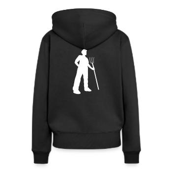 Bauer mit Mistgabel - Frauen Premium Bio Hoodie - Schwarz - Hinten - Julia (174cm)